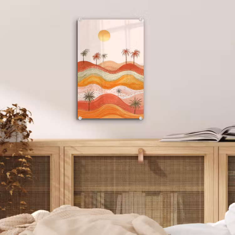 Glas schilderij - Abstract landschap - Palmbomen - Kleurrijk — 5
