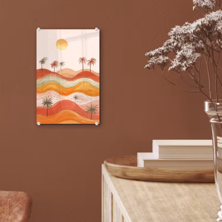 Glas schilderij - Abstract landschap - Palmbomen - Kleurrijk — 6