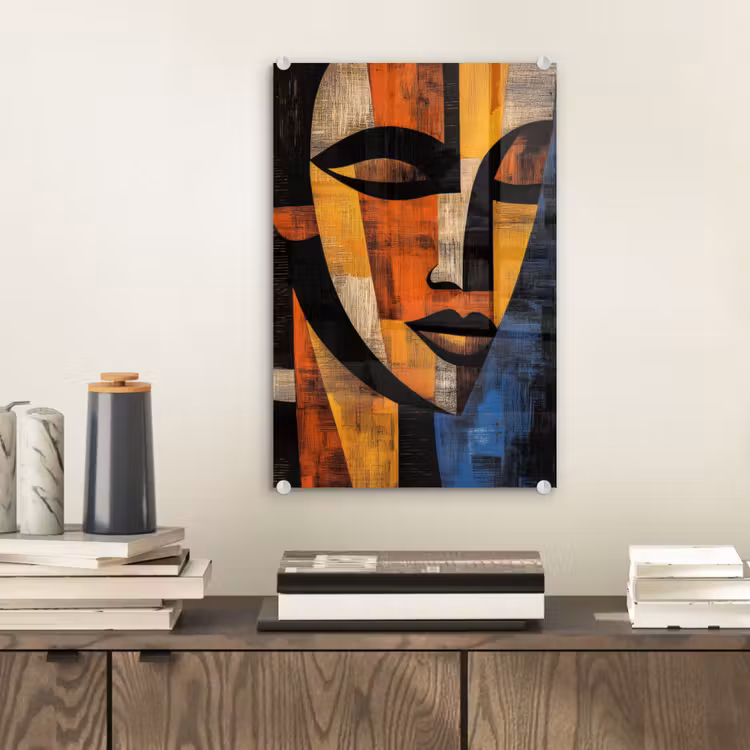 Glas schilderij - Abstract - Portret - Kleurvakken — 2