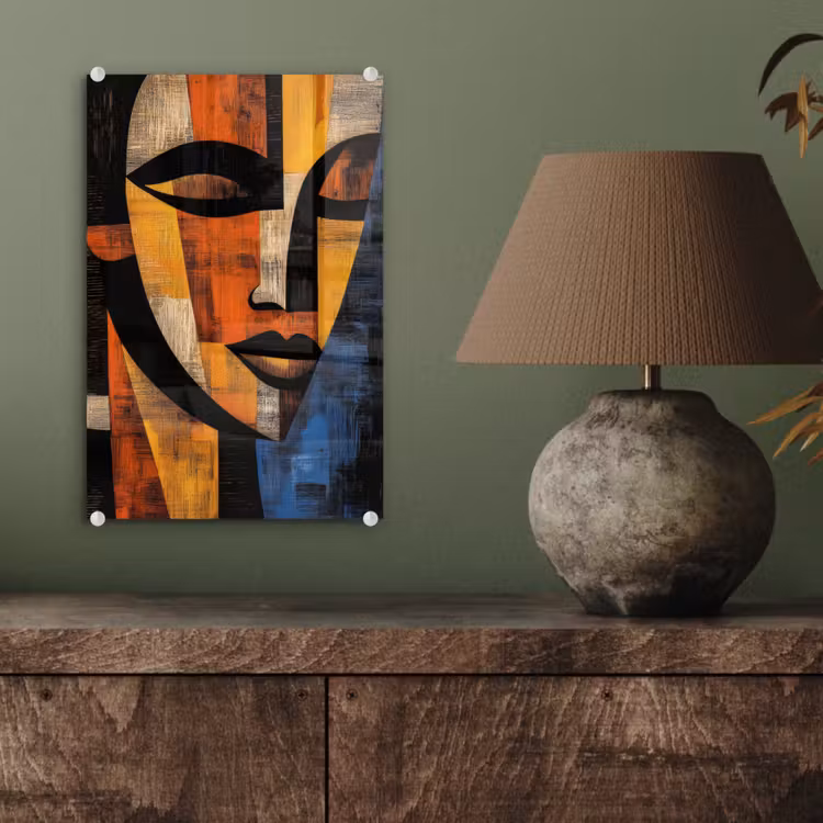 Glas schilderij - Abstract - Portret - Kleurvakken — 4