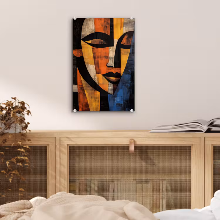 Glas schilderij - Abstract - Portret - Kleurvakken — 5