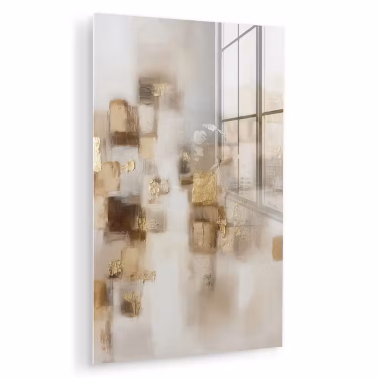 Glas schilderij - Abstracte vierkanten - Aardetonen - Mistig — 1