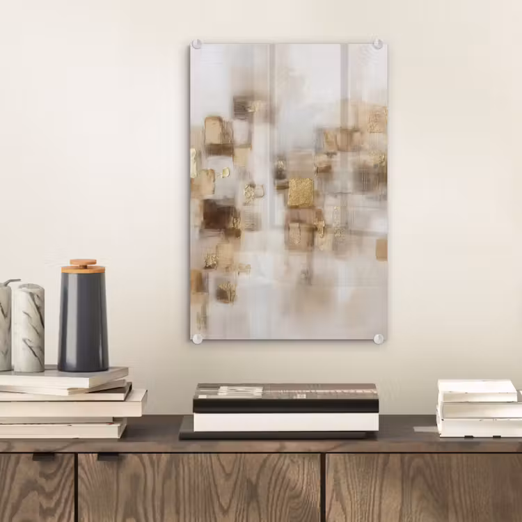 Glas schilderij - Abstracte vierkanten - Aardetonen - Mistig — 2
