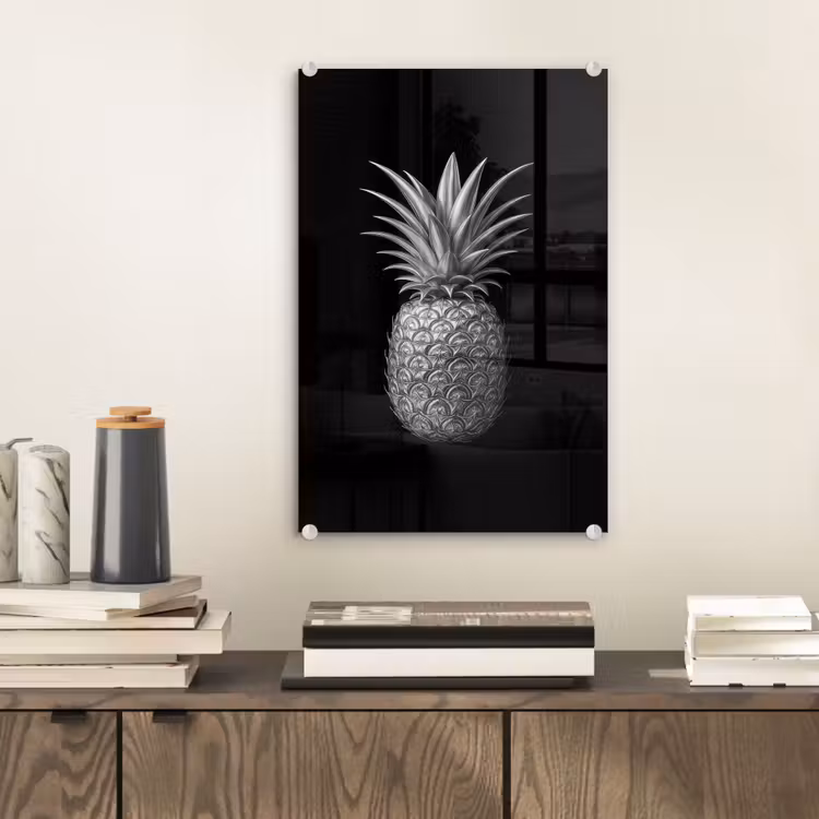 Glas schilderij - Ananas - Gedetailleerd - Bladeren — 2