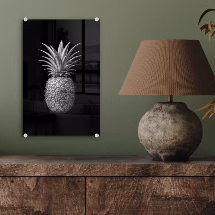 Glas schilderij - Ananas - Gedetailleerd - Bladeren — 4
