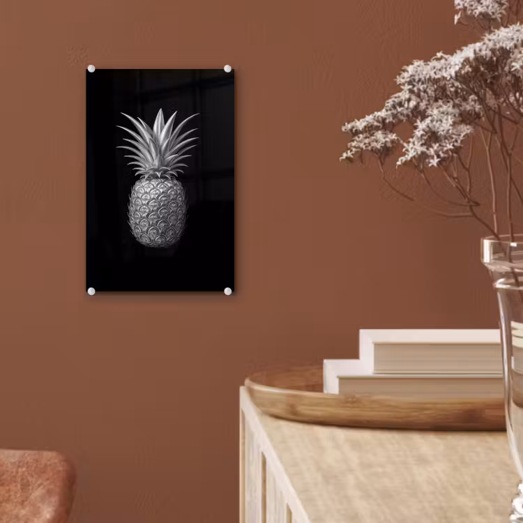 Glas schilderij - Ananas - Gedetailleerd - Bladeren — 6