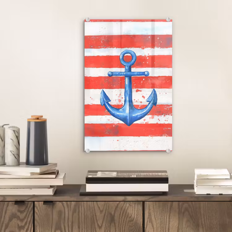 Glas schilderij - Anker - Verfspatten - Rood - Blauw — 2