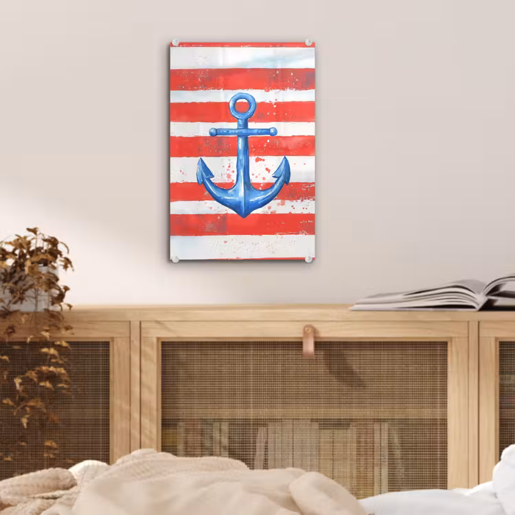 Glas schilderij - Anker - Verfspatten - Rood - Blauw — 5