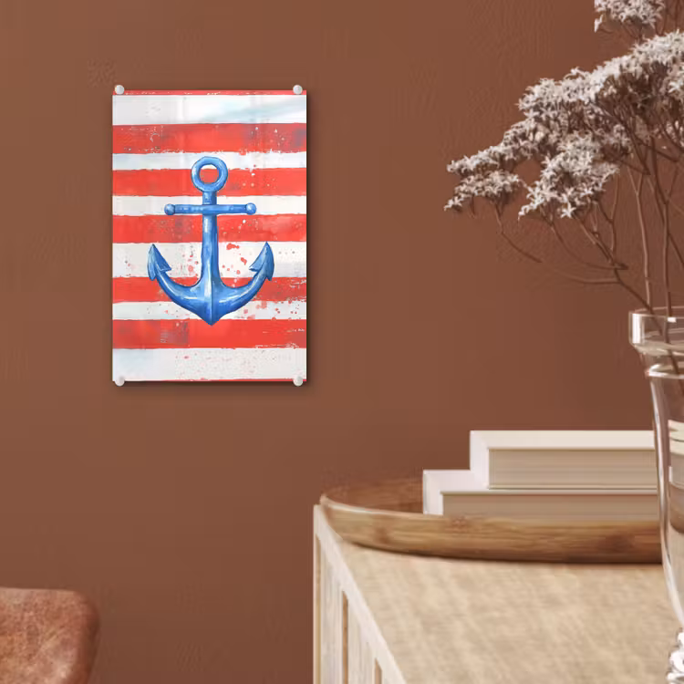 Glas schilderij - Anker - Verfspatten - Rood - Blauw — 6