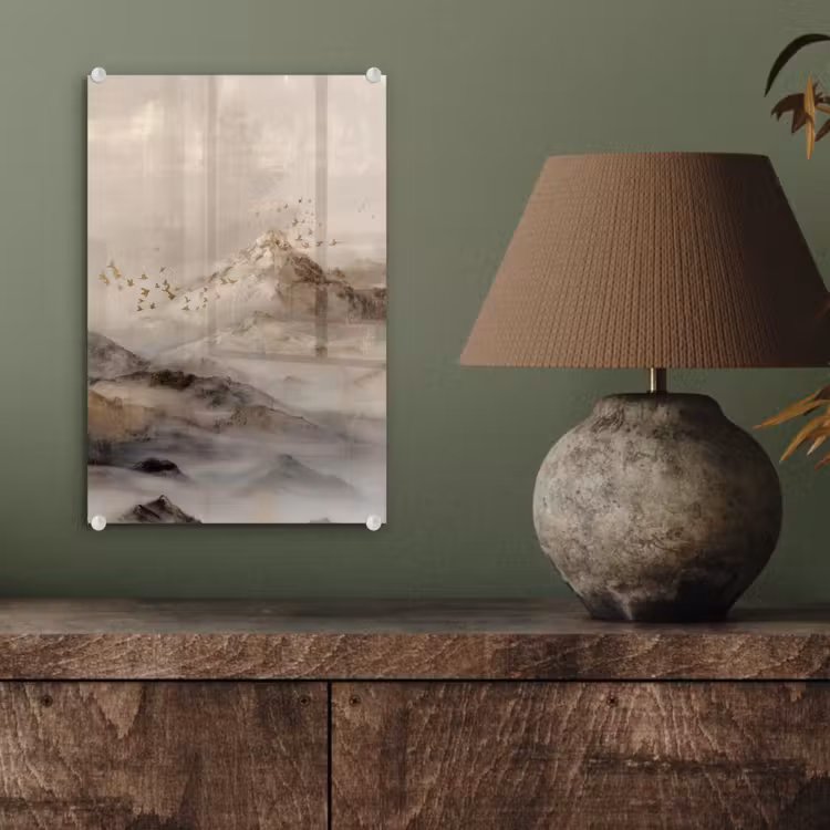 Glas schilderij - Berglandschap - Mist - Penseelstreken — 4