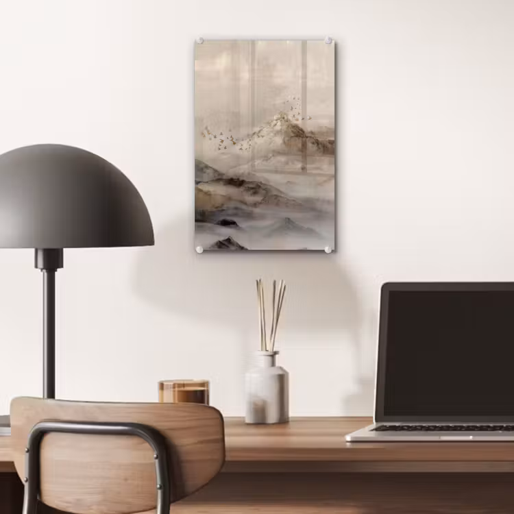 Glas schilderij - Berglandschap - Mist - Penseelstreken — 7