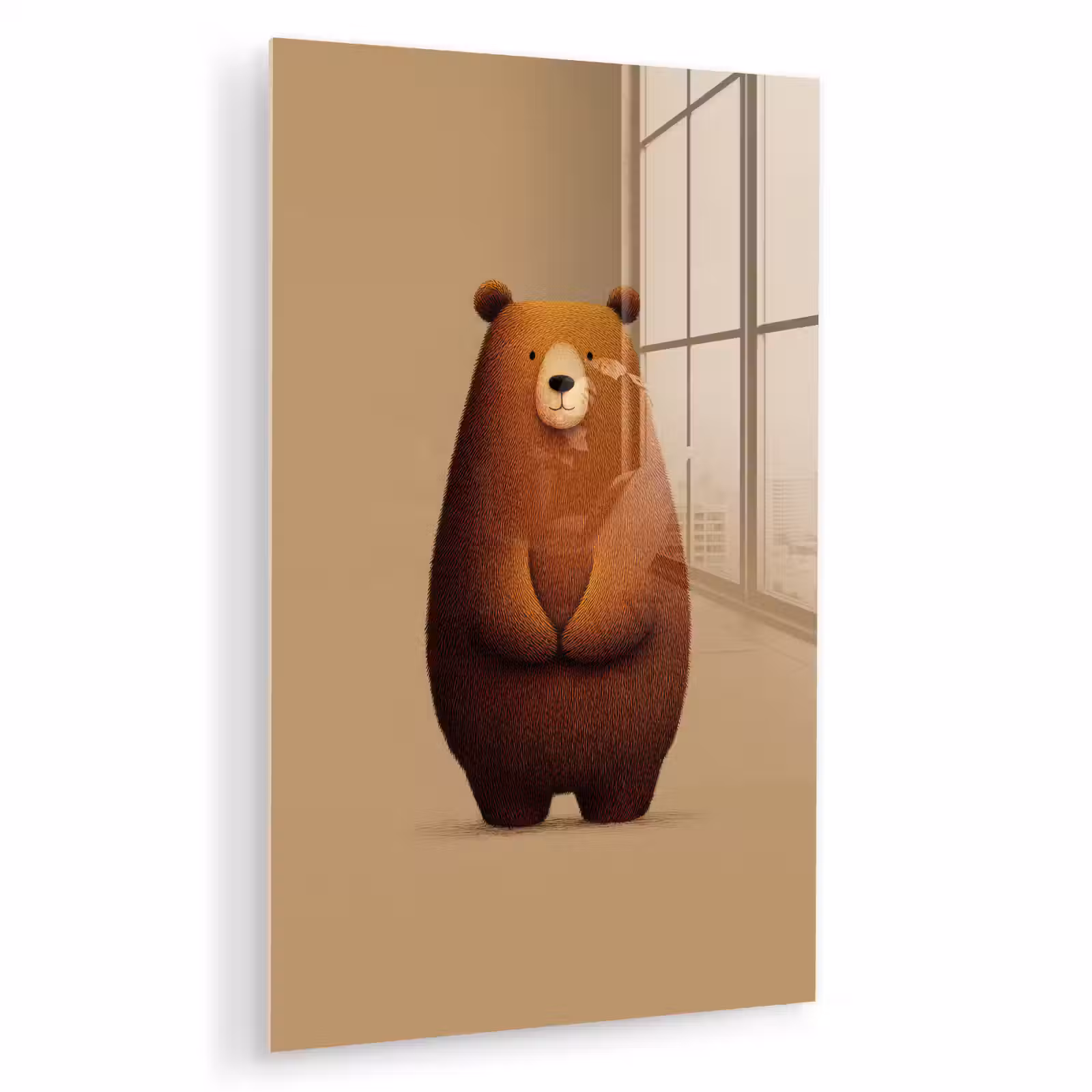 Glas schilderij - Beer - Minimalistisch - Bruin — 1