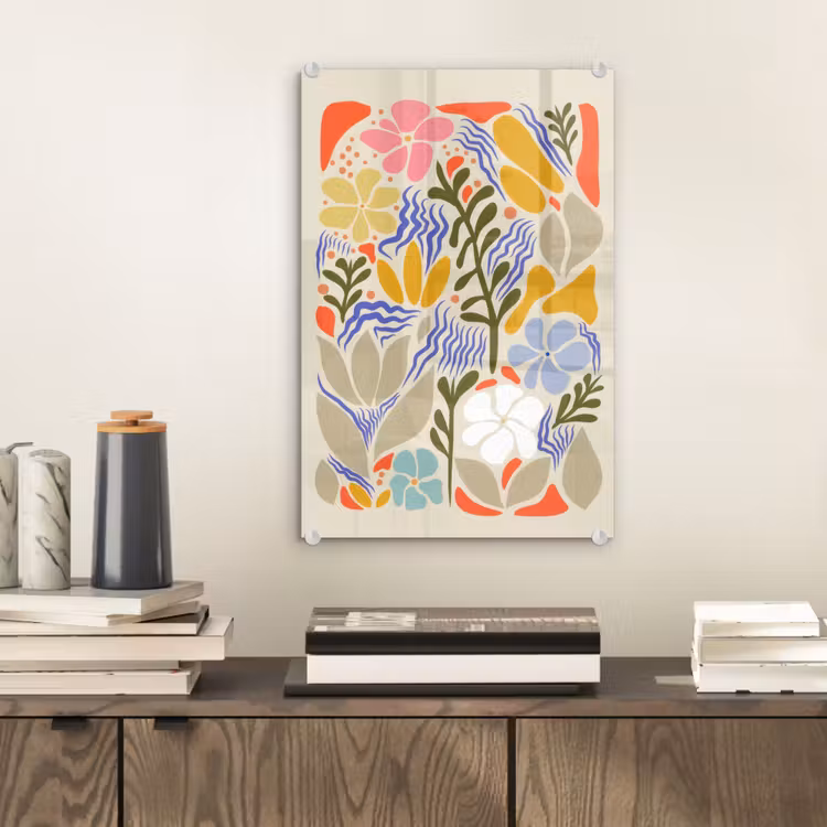 Glas schilderij - Abstract - Bloemen - Bladeren — 2