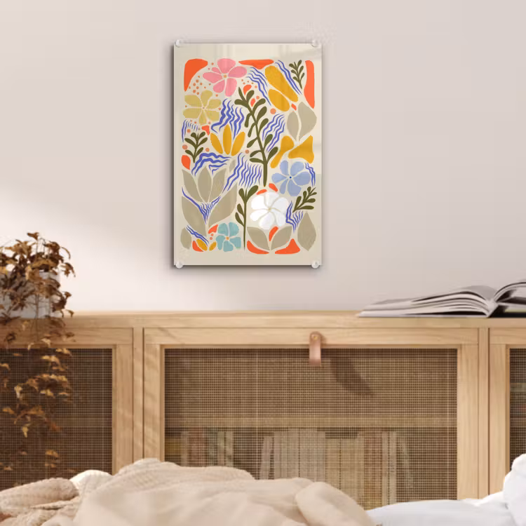 Glas schilderij - Abstract - Bloemen - Bladeren — 5