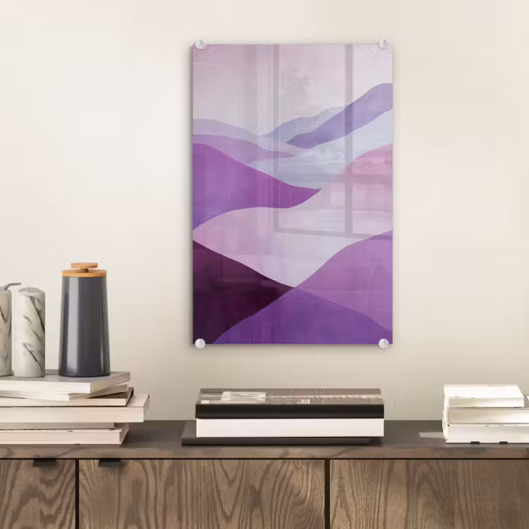 Glas schilderij - Abstract - Heuvels - Landschap - Paars — 2