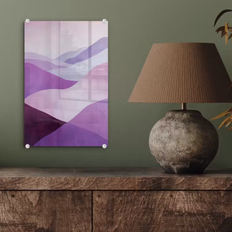 Glas schilderij - Abstract - Heuvels - Landschap - Paars — 4