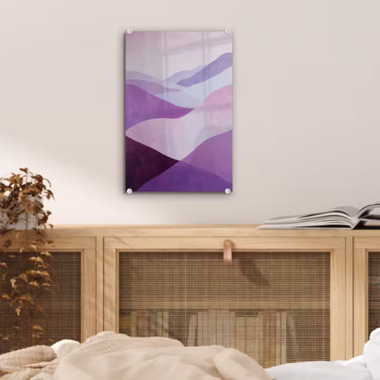 Glas schilderij - Abstract - Heuvels - Landschap - Paars — 5