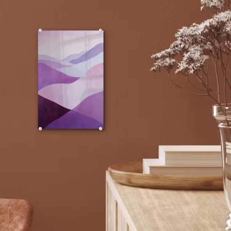Glas schilderij - Abstract - Heuvels - Landschap - Paars — 6