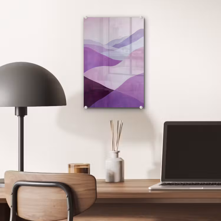Glas schilderij - Abstract - Heuvels - Landschap - Paars — 7
