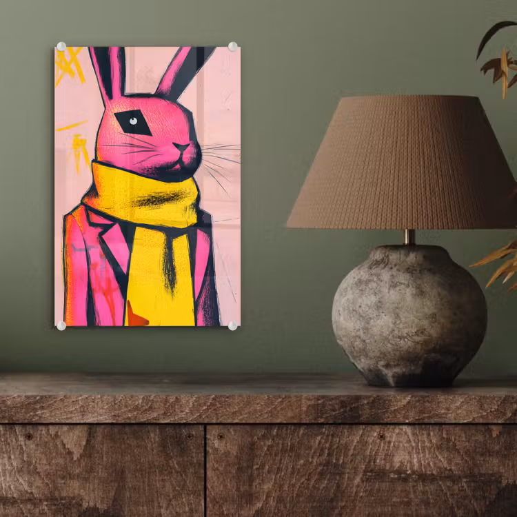 Glas schilderij - Abstract - Konijn - Sjaal - Geel — 4