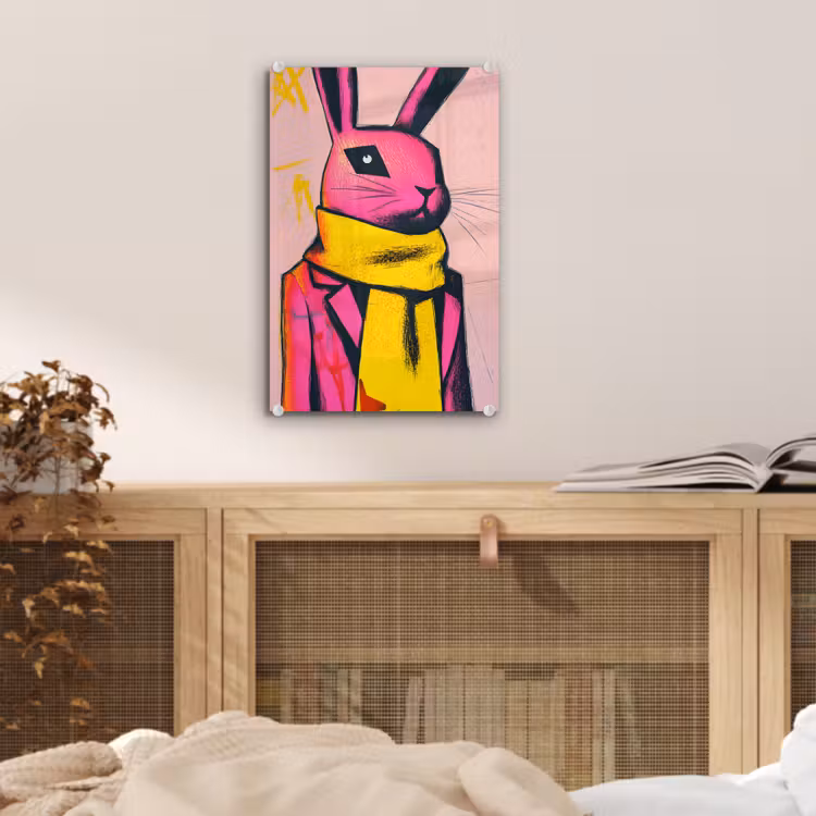 Glas schilderij - Abstract - Konijn - Sjaal - Geel — 5