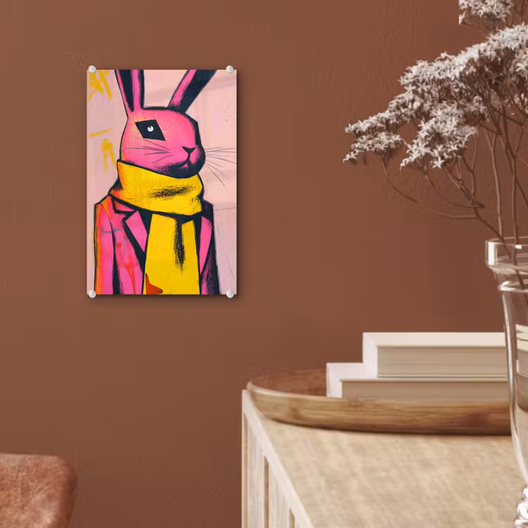 Glas schilderij - Abstract - Konijn - Sjaal - Geel — 6