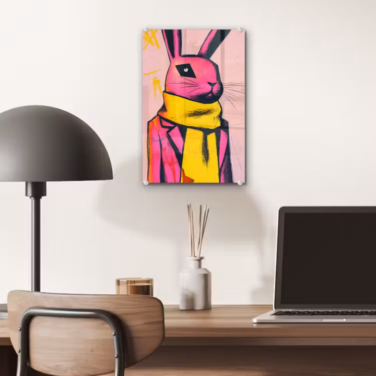 Glas schilderij - Abstract - Konijn - Sjaal - Geel — 7