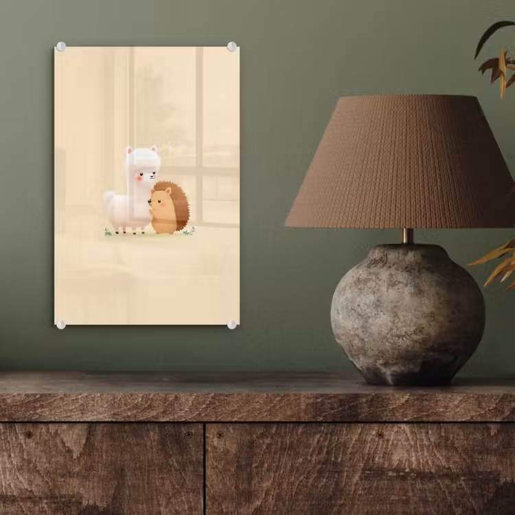 Glas schilderij - Alpaca - Egel - Bruin - Knuffelen — 4