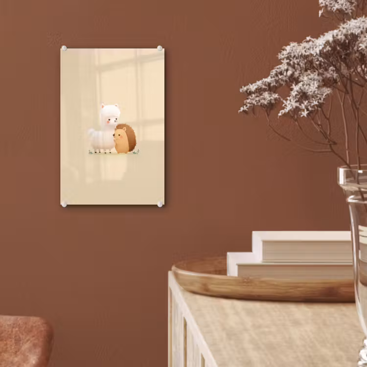 Glas schilderij - Alpaca - Egel - Bruin - Knuffelen — 6