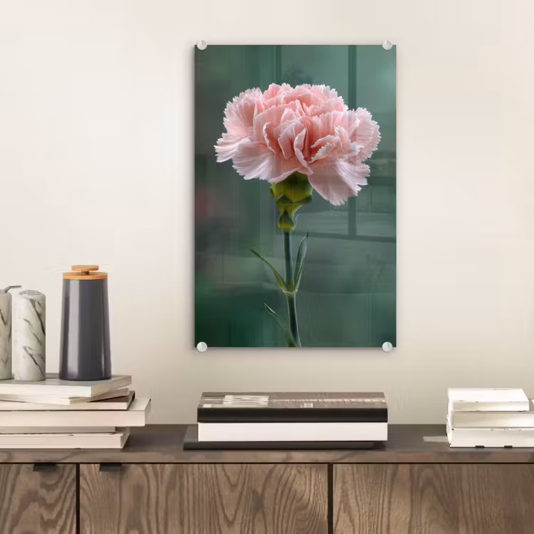 Glas schilderij - Anjer - Roze - Bloemblaadjes — 2