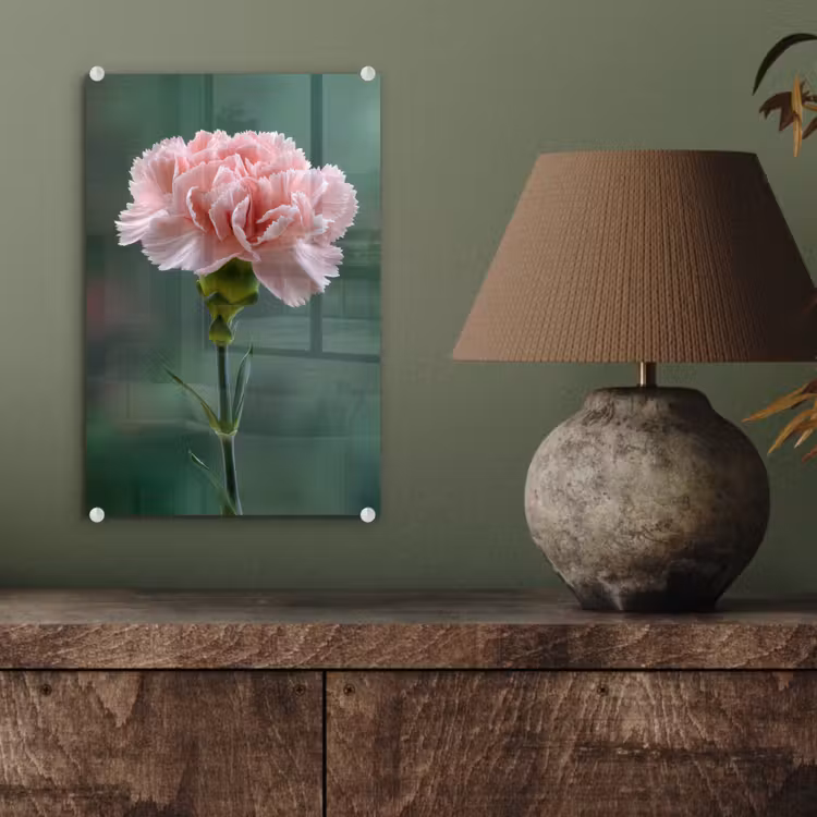 Glas schilderij - Anjer - Roze - Bloemblaadjes — 4