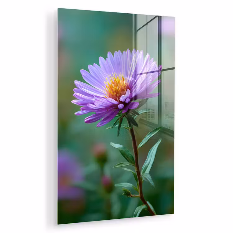 Glas schilderij - Aster - Paars - Bloem - Blaadjes — 1