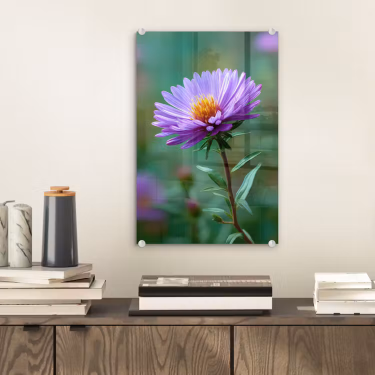 Glas schilderij - Aster - Paars - Bloem - Blaadjes — 2
