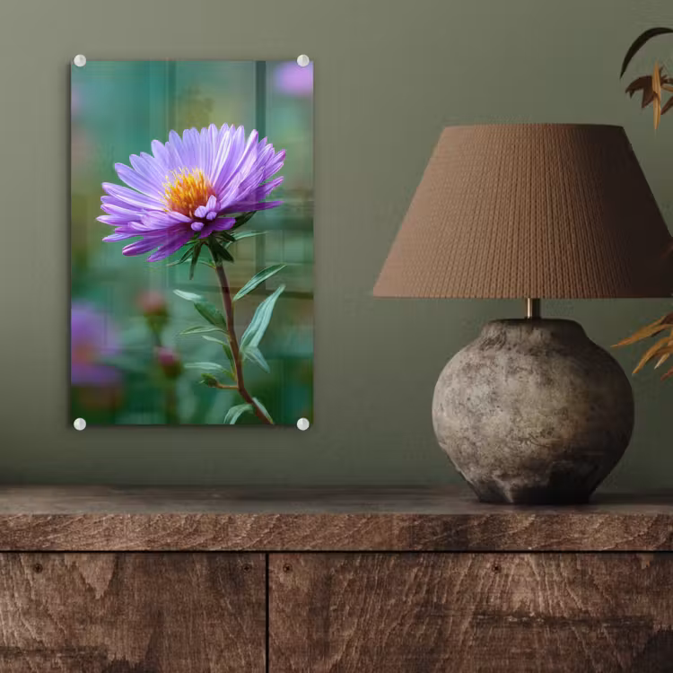Glas schilderij - Aster - Paars - Bloem - Blaadjes — 4