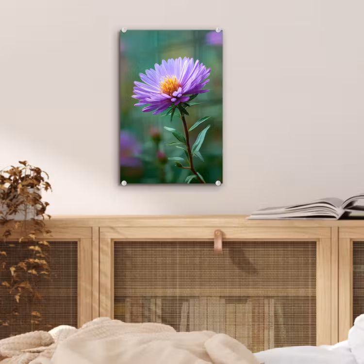 Glas schilderij - Aster - Paars - Bloem - Blaadjes — 5
