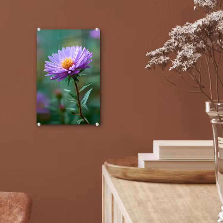Glas schilderij - Aster - Paars - Bloem - Blaadjes — 6