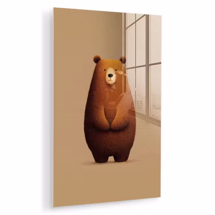 Glas schilderij - Beer - Minimalistisch - Bruin — 1