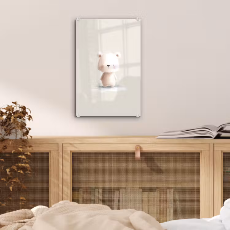 Glas schilderij - Beertje - Sneeuwvlokje - Wit - Pluizig — 5