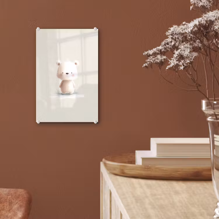 Glas schilderij - Beertje - Sneeuwvlokje - Wit - Pluizig — 6