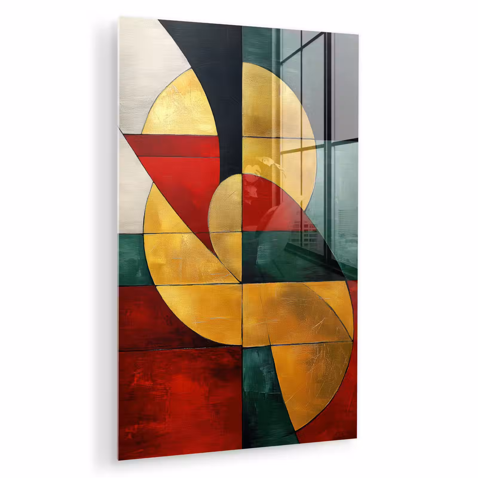 Glas schilderij - Abstract - Kerst - Goud - Rood - Groen — 1