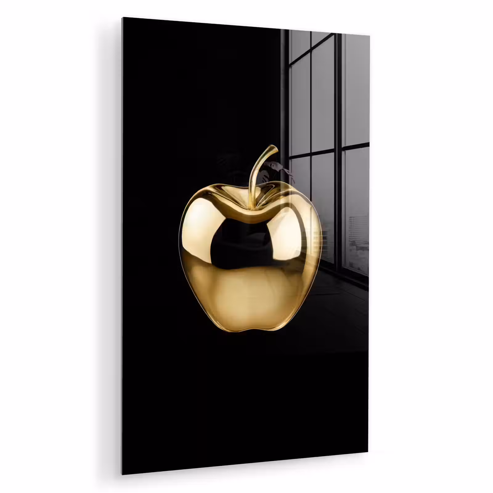 Glas schilderij - Appel - Goud - Chrome - Zwart — 1