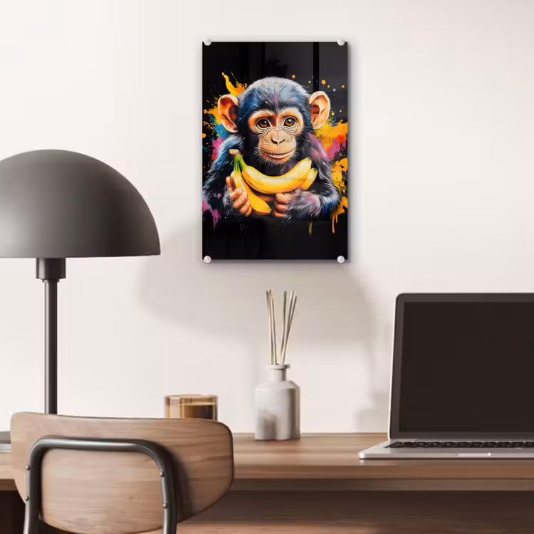 Glas schilderij - Aap - Graffiti - Kleurrijk - Bananen - Modern — 7