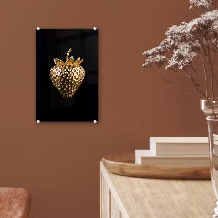 Glas schilderij - Aardbei - Goud - Zwart - Chrome — 6