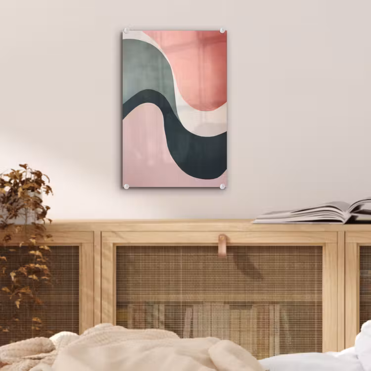 Glas schilderij - Abstract - Golven - Sierlijk - Roze — 5