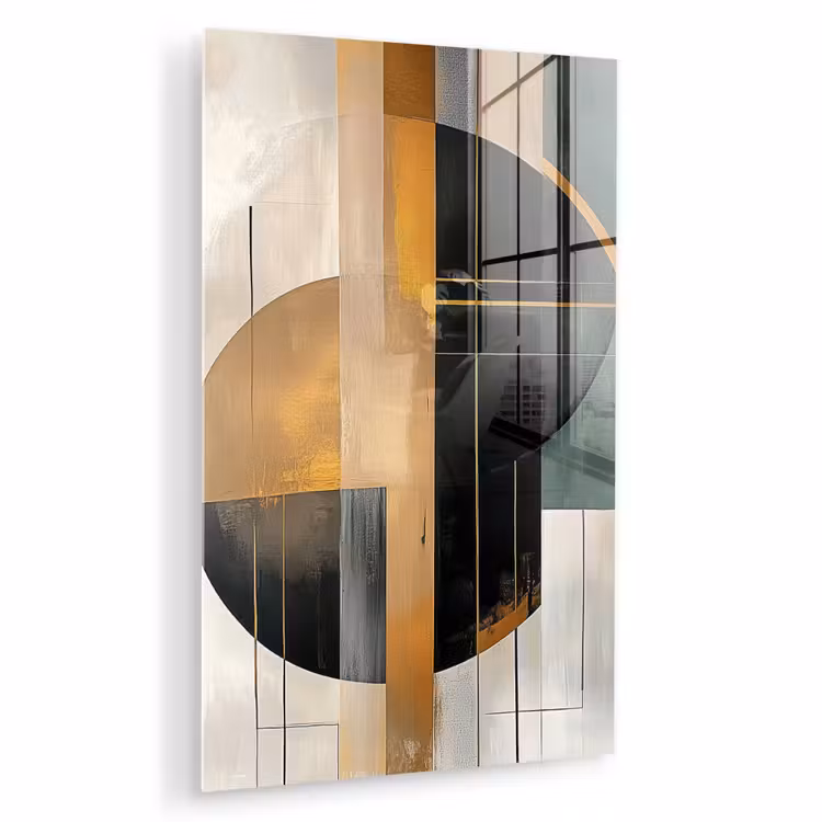 Glas schilderij - Abstract - Goud - Brons - Groen - Vormen - Modern — 1