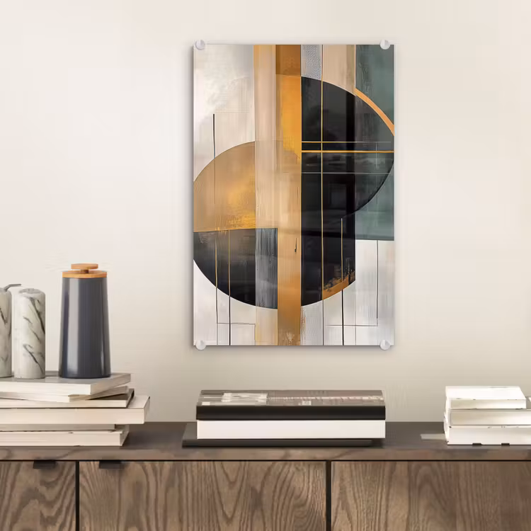 Glas schilderij - Abstract - Goud - Brons - Groen - Vormen - Modern — 2