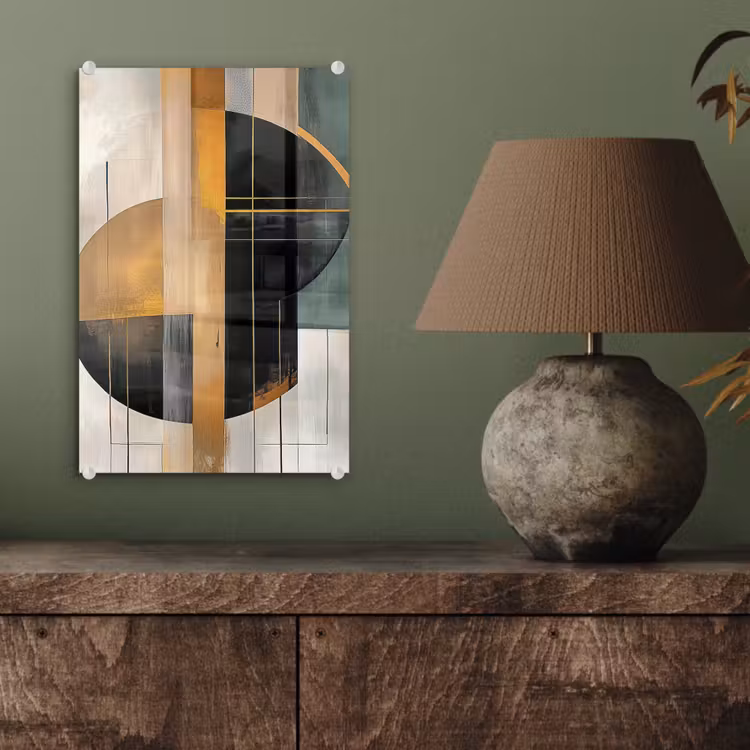 Glas schilderij - Abstract - Goud - Brons - Groen - Vormen - Modern — 4