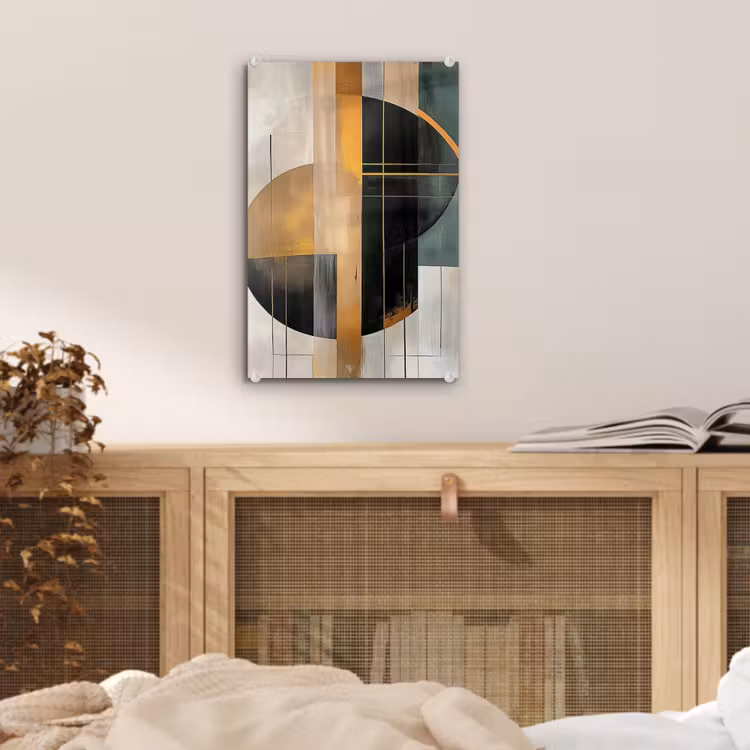 Glas schilderij - Abstract - Goud - Brons - Groen - Vormen - Modern — 5