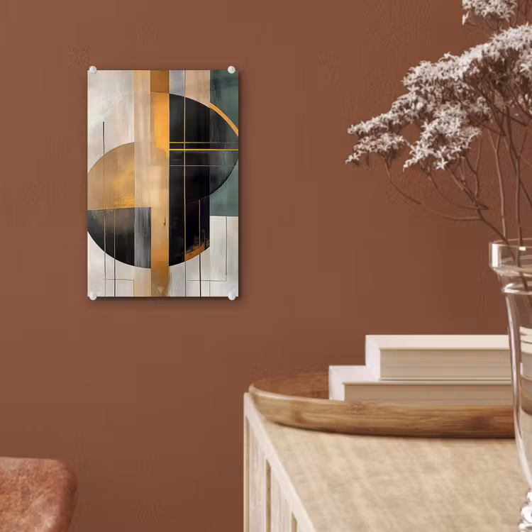 Glas schilderij - Abstract - Goud - Brons - Groen - Vormen - Modern — 6