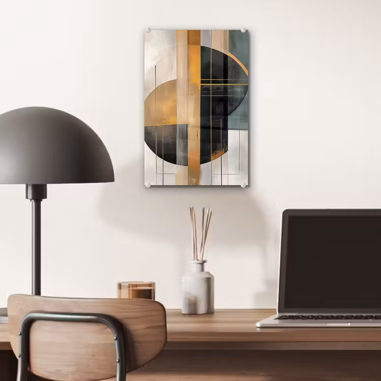 Glas schilderij - Abstract - Goud - Brons - Groen - Vormen - Modern — 7